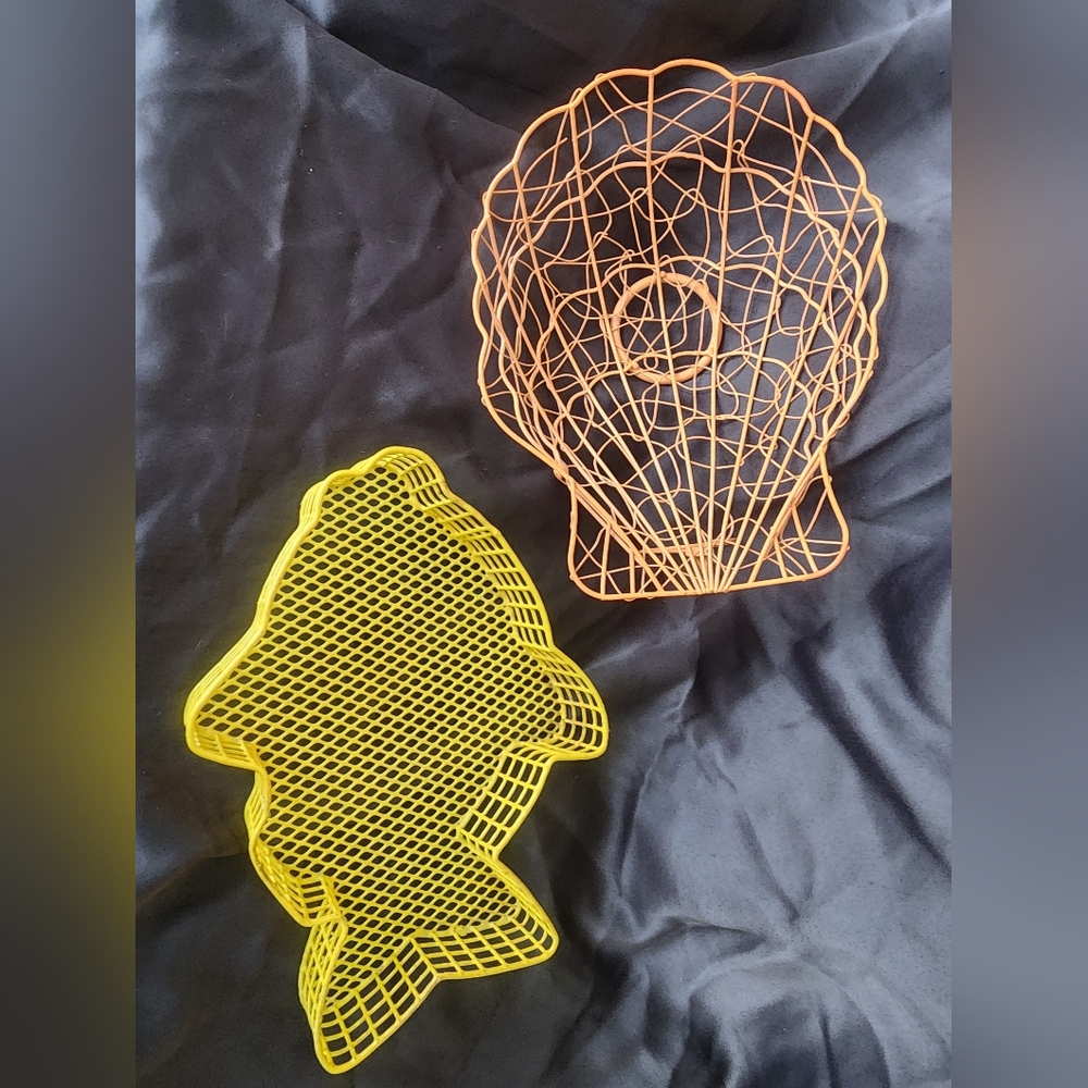 2 - Vintage 1990's Metal Wire Mesh Fish Knick Knack Trinket Baskets
